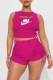 Rose Red Street Print Fold Letter O Neck Sleeveless Two Pieces