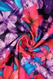 Fuchsia Casual Street Print Patchwork Fold V Neck One Step Skirt Dresses