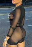 Black Sexy Patchwork The stars See-through O Neck Long Sleeve Two Pieces