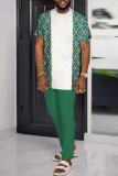 Green Men's Casual Colorblock Walking Suit-055
