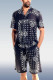 Black Men's Casual Print 2 Piece Shorts Set