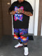 Multi-color Short Sleeve Fashion Casual Print Shorts Plus Size Suits