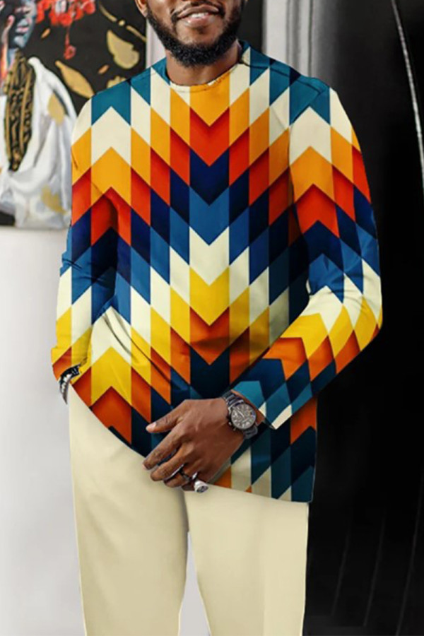 Rainbow Color Men's Casual Color Blocking Long Sleeve Walking Suit-187