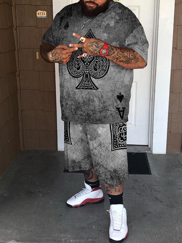 Grey 3D Printing Short Sleeve Casual Men's Suit