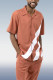 Orange Red Diagonal Stripes Short Sleeve Trousers Two-Piece Walking Set