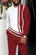 White Red Men's Casual Color Blocking Long Sleeve Walking Suit-164