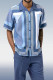 Blue Color Block Short Sleeve Print Walk Two Pieces