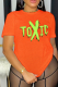 Orange Casual Daily Print Patchwork Letter O Neck T-Shirts