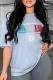 Grey Casual Street Print Patchwork Letter O Neck T-Shirts