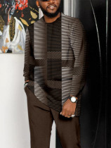 Dark Brown Men's Casual Long Sleeve Sports Hiking Suit-231