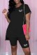 Black Casual Print Letter O Neck Short Sleeve Two Pieces
