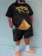 Black 3d Casual abstract short sleeve fat boy print suit