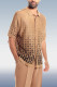 Khaki Cafe Criss-Cross Pattern Walking Suit Short Sleeve Set