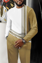 Yellow Men's Casual Color Blocking Long Sleeve Walking Suit-191