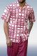 Burgundy Men's 2 Piece Short Sleeve Walking Suit Windowpane Pattern in Raspberry