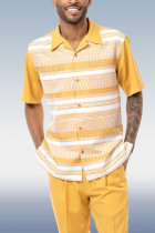 Yellow Stripes Short Sleeve Trousers Two-Piece Walking Set