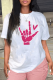 White Casual Daily Print Patchwork Letter O Neck T-Shirts