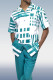 Lake Blue Geometric Print Walking Suit 2 Piece Short Sleeve Set