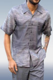 Dark Gray Stripe Black Walking Suit 2 Piece Short Sleeve Set