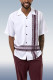 White Red Claret Striped Color Block Walking Suit 2 Piece Short Sleeve Set