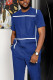 Deep Blue Men's Casual Colorblock Walking Suit-045