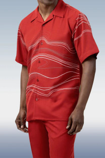Red Stripe Red Walking Suit 2 Piece Short Sleeve Set
