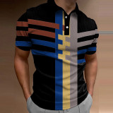 Black Men's Golf Shirt Geometry Turndown Outdoor Street Polo Shirt