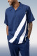 Dark Blue White Dark blue Walking Suit 2 Piece Short Sleeve Set