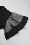 Black Casual Solid Patchwork V Neck Regular Jumpsuits