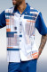 Blue Navy Geometric Print Walking Suit 2 Piece Short Sleeve Set