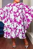 Purple Casual Sweet Street Floral Patchwork O Neck Irregular Dress Plus Size Dresses