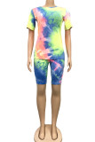 Pink Milk Silk Fashion Casual adult Ma'am Geometric Tie Dye Two Piece Suits pencil Short Sleeve Two Pieces