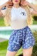 Blue Casual Print Letter O Neck Short Sleeve Two Pieces