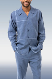 Blue Men's Blue Suede Long Sleeve Walking Suit 024