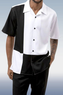 Black White Black & White Walking Suit 2 Piece Short Sleeve Set