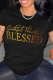 Black Casual Street Print Letter O Neck T-Shirts