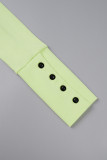 Light Green Casual Solid Patchwork V Neck Long Sleeve Dresses