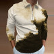 Yellow Men's Abstract Graphic Prints Turndown Long Sleeve Zipper Polo Shirt