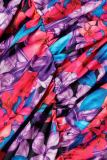 Fuchsia Casual Street Print Patchwork Fold V Neck One Step Skirt Dresses