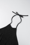 Black Sexy Casual Solid Bandage Backless Halter Long Dress Dresses