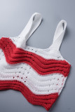 Red Sexy Casual Striped Print Backless Spaghetti Strap Sleeveless Two Pieces