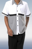 Black White Black Horizontal Color Block Walking Suit 2 Piece Short Sleeve Set