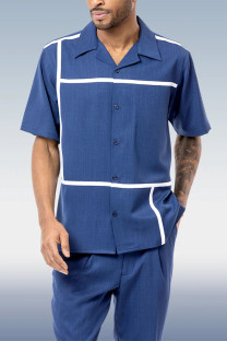 Blue Color Block Short Sleeve Walking Set Available in 4 Colors