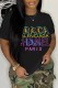 Black Casual Print Letter O Neck T-Shirts