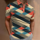 Multicolor Colorblock Plaid Print Casual Loose Short-Sleeved Polo Shirt