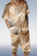 Brown Two Piece Short Sleeve Print Walking Suit Set With Shorts