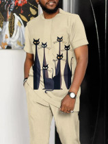 Khaki Men's Fun Print Walking Suit-072