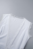 White Sexy Casual Solid Lace Patchwork V Neck Regular Rompers