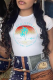 White Casual Daily Print Patchwork O Neck T-Shirts