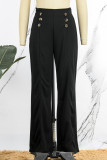 Black Casual Work Solid Patchwork Straight High Waist Straight Solid Color Bottoms